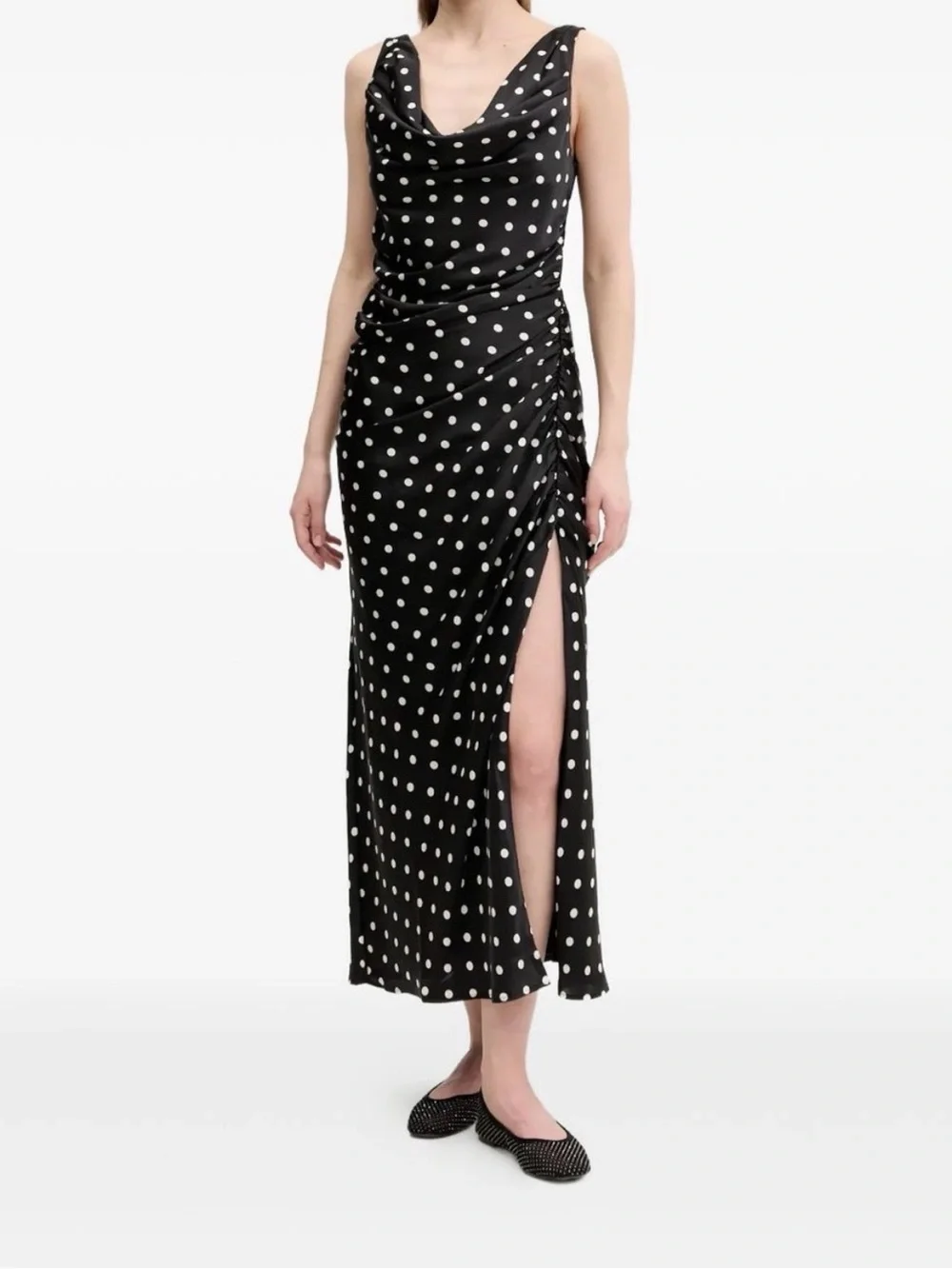 Abercrombie & Fitch Black Polka Dot Cowl-Neck Maxi Dress M Tall